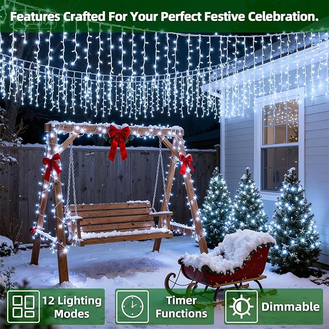 670 LED Christmas Lights with 148 Drops, 66ft 12 Modes Hanging ice String Lights with Timer & Dimmable & Waterproof, Plug-in Fairy Lights for Tree Holiday Wedding Party Christmas Decor Cool White