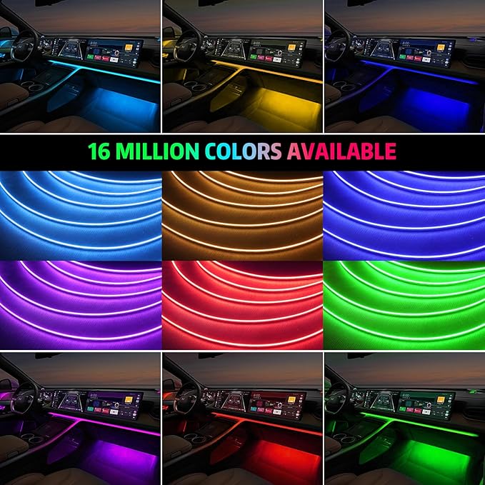 Acrylic Interior Car LED Strip Light with Wireless APP, RGB 6 in 1 & 175 inches 593 LEDs,Car Ambient Lighting Kits Sound Active Function Music Sync LED Strip for Car Accessories