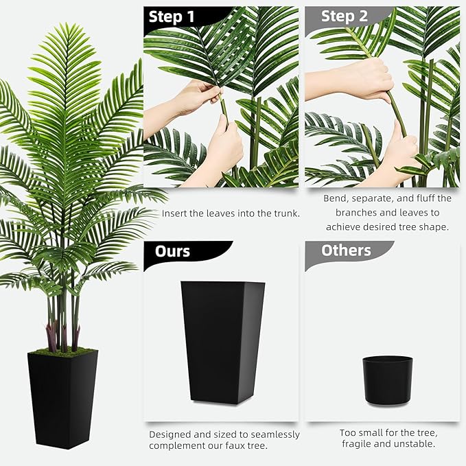 Artificial Palm Tree 6FT - Fake Tree with Gray Tall Planter - Faux Tropical Areca Floor Plant in Pot - Artificial Silk Plant for Home Office Living Room Decor Indoor
