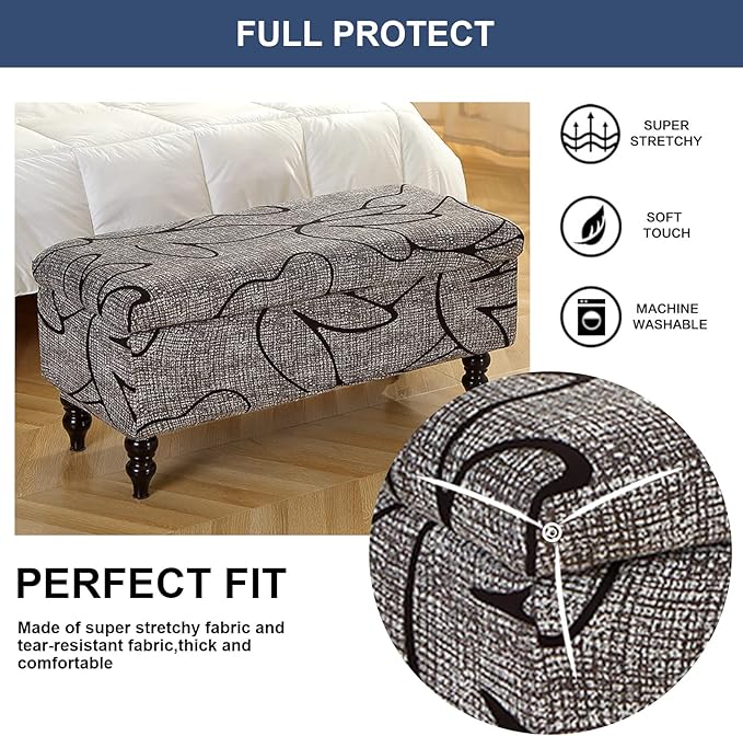 FUANGUI Ottoman Cover Stretch Storage Ottoman Bench Slipcover Printed Folding Storage Bench Ottoman Cover Footrest Stool Slipcover Footstool Protector Cover with Elastic Bottom