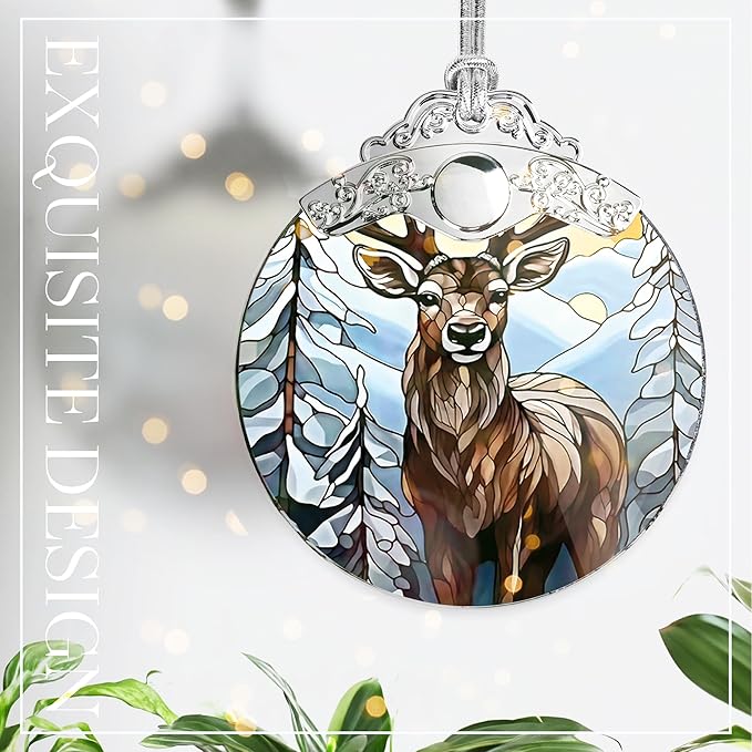 Deer Ornament 2025 – Stained Glass Effection Acrylic Hanging Decor, Holiday Keepsake, Deer Ornaments for Christmas Tree, Christmas Ornament, Ornaments for Tree, Gift for Wildlife Lovers