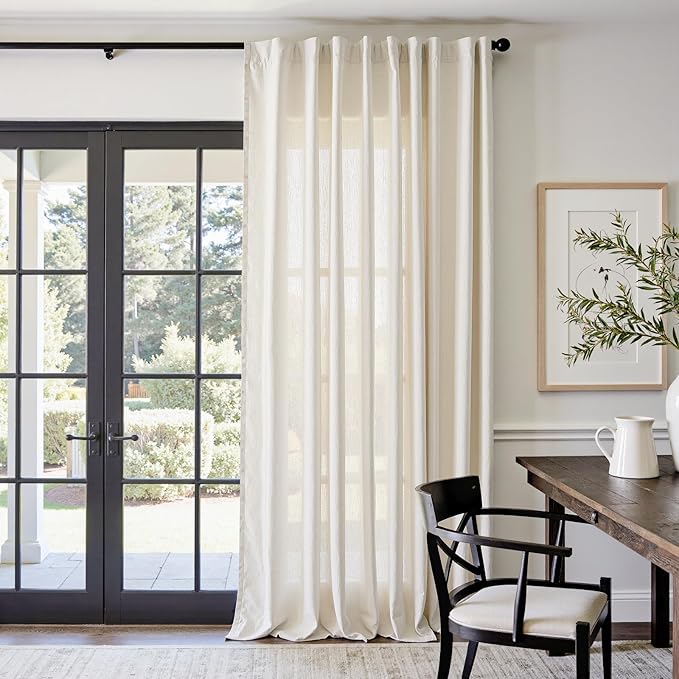 jinchan Beige Linen Blend Curtain 108 Inches Extra Long 1 Panel for Bedroom Living Room, Light Filtering 84 Inches Wide Natural Farmhouse Drape with Rod Pocket Back Tab (84W x 108L, Ecru)