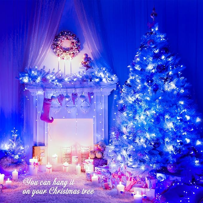 JMEXSUSS 600 Blue LED Christmas Lights Outdoor Waterproof 168ft Blue String Tree Lights Indoor Plug in 8 Modes for Bedroom Fireplace Halloween Party Xmas Christmas Decorations