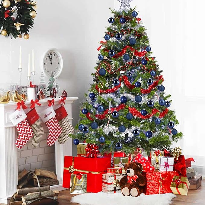 Aitsite 24ct Christmas Tree Ornaments Set 1.57 inches Mini Shatterproof Holiday Ornaments Balls for Christmas Decorations(Navy Blue)