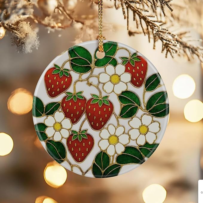 Christmas Ornaments, Dodosky 2.8in Ceramic Strawberry Flower Ornament, Xmas Decor, Christmas Tree Ornaments, Xmas Decorations for Tree, Holiday Ornament, Gift Ideas, Gifts for Mom & Grandma