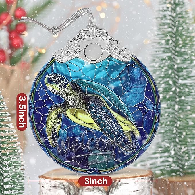 3" Stained Glass Sea Turtle Ornament, Christmas Ornament, Christmas Ornaments for Tree, Heirloom Keepsake, Gift Exchange, Gift Idea, Bauble Present