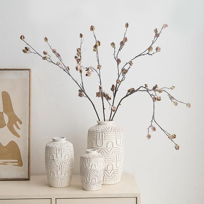 White Ceramic Vase 7.5 Inches, Boho Modern Table Centerpiece Vase, Fresh Dried Flower Pampas Grass Tall Vases Living Room Office Desk Decor, Idea (White, Small - 7.5 Inches)