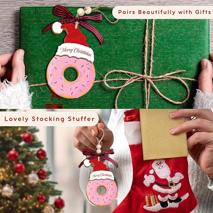 TUMSHANIP Donut Ornaments - Donut Christmas Ornament - Cake Ornaments for Christmas Tree - Food Dessert Lovers Gifts for Women, Men - Wood Ornament 2025