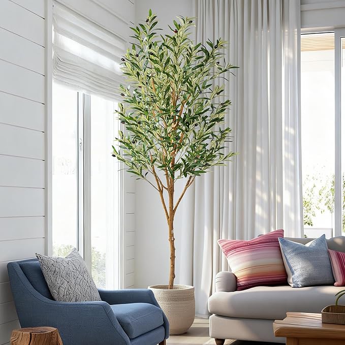 Tall Fake Olives Trees Large Artificial Olive Tree Indoor Outdoor Realistic Floor Plant Faux Flowers Plants for House Home Living Room Bedroom Office Front Porch Modern Farmhouse Boho Decor