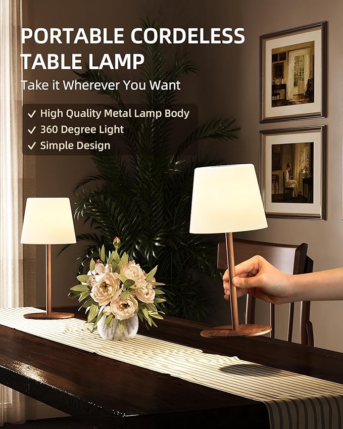 EZVALO 2 Pack Cordless Table Lamp IP65 Waterproof, Rechargeable Shower Lamp with 4500mAh Battery Operated, 3 Color Temps Dimmable LED Night Light for Living Room, Bathroom, Kitchen, Patio & Camping