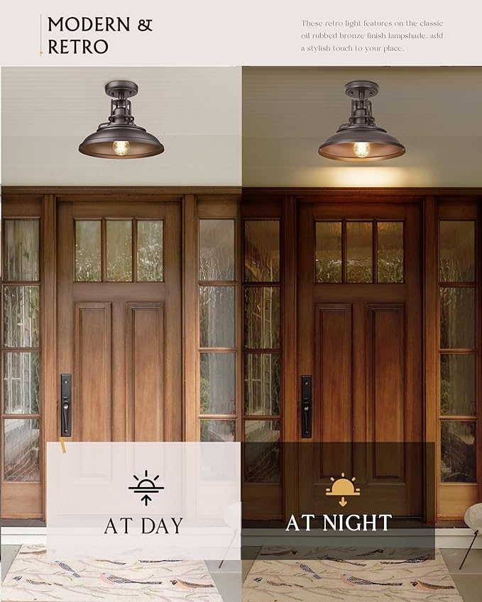 FEMILA Industrial Semi Flush Mount Light Fixture, 12" Farmhouse Ceiling Light Fixture for Porch, Hallway, Kitchen, Bedroom, 2 Pack, Oil Rubbed Bronze, 4FY15-F-2PK ORB