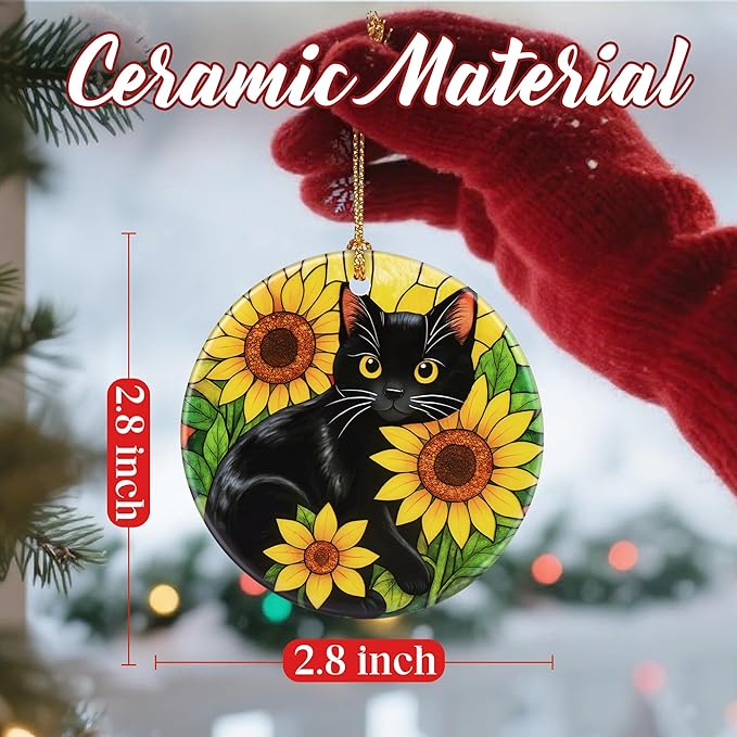 Christmas Ornaments, Dodosky 2.8in Ceramic Black Cat Ornament, Xmas Decor, Christmas Tree Ornaments, Xmas Decorations for Tree, Holiday Ornament, Gifts for Cat Lovers, Pet Gift, Gifts for Women, Mom