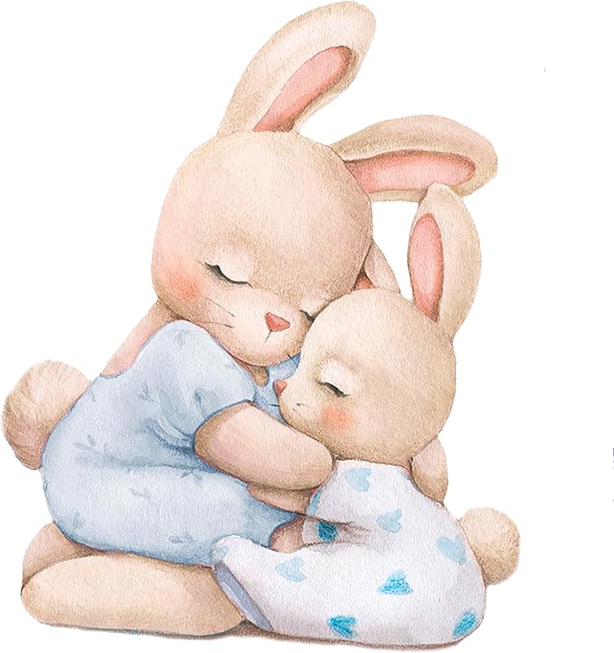 Blue Bunny Wall Decals, Baby Boy Room Rabbit Wall Decor, Animal Stickers for Kids Playroom, Toddler Bedroom and Nursery Decoration, Removable Vinyl Decals, Peel and Stick, Moon, Stars.