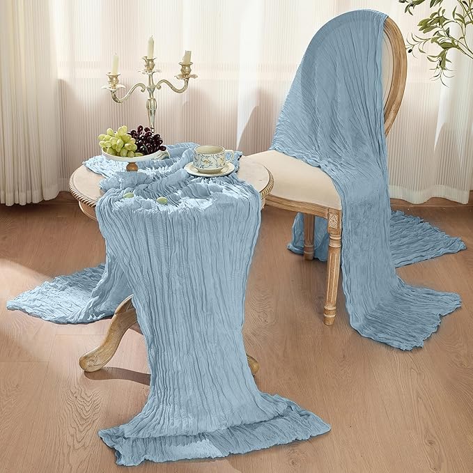 6 Pack Cheesecloth Table Runner 120 Inch Boho Rustic Gauze 10 FT Dusty Blue Cheese Cloths Table Runners Decorations for Spring Summer Birthday Party Baby Shower Wedding Holiday Home Decor
