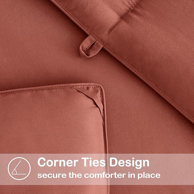 EASELAND King Size Down Alternative Comforter - Quilted Duvet Insert for All Seasons, Soft Lightweight with Corner Tabs, Summer Winter Warm Bedding, Terracotta 90x102 Inches