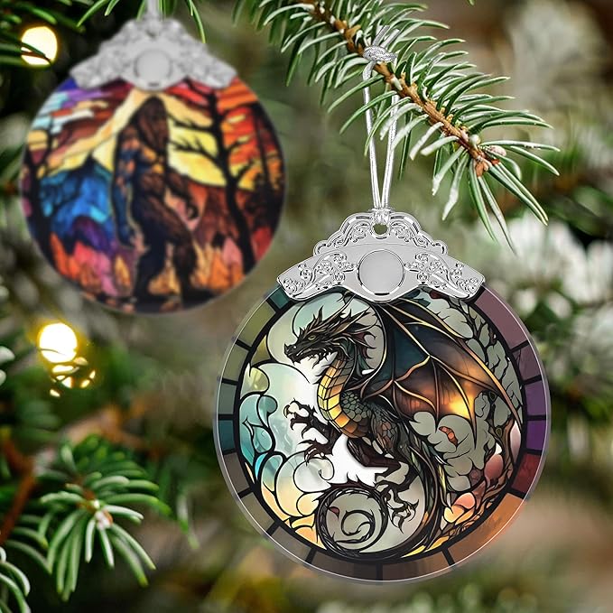 Stained Glass Suncatcher Ornament - Flying Dragon Christmas Decorations - Christmas Ornaments for Tree - Holiday Present Ideas - Gift Exchange