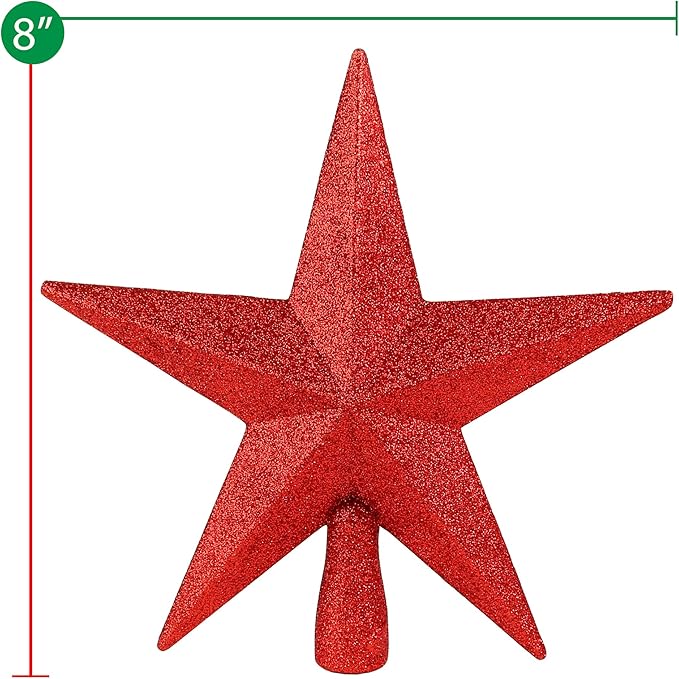Ornativity Glitter Star Tree Topper - Christmas Red Decorative Holiday Trees Toppers Sparkle Bethlehem Star Decor Xmas Ornament 8"