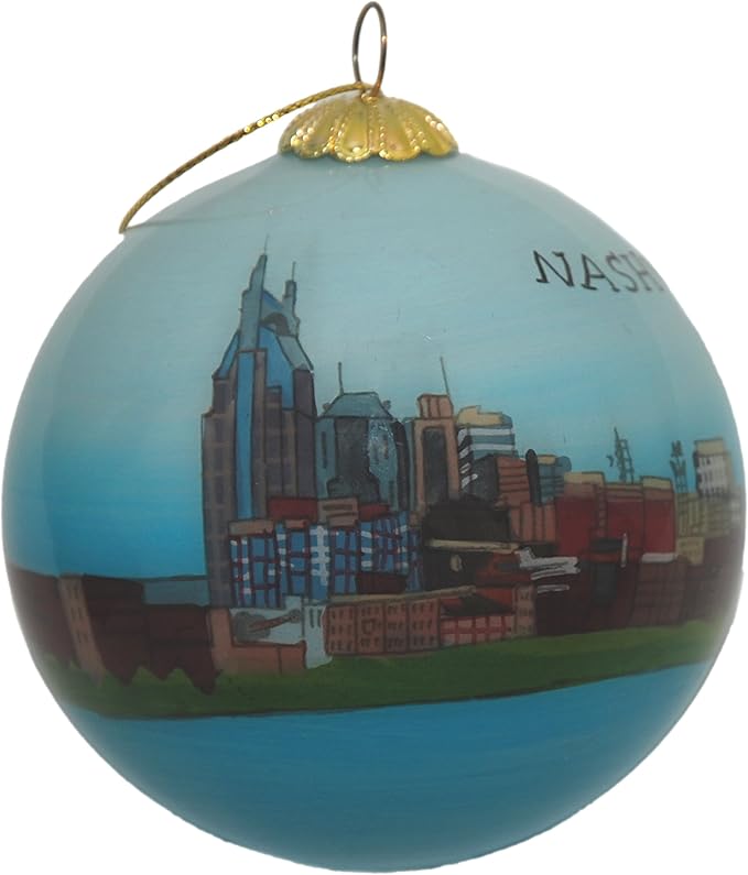 Blown Glass Christmas Ornament | Nashville, Tennessee Skyline | Hand Painted Inside | Original Art | Includes Gift Box