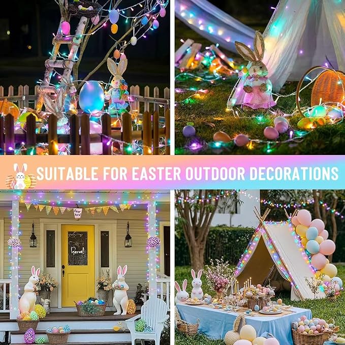 JMEXSUSS 2 Pack 100 LED Easter String Lights Indoor Outdoor, 33ft Multicolor Easter Lights Plug in, 8 Modes Connectable Colorful Christmas String Lights for Easter Bedroom Party Decorations
