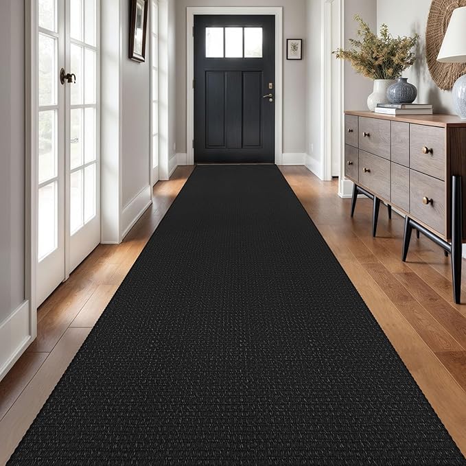 Braided Runner Rug 3x16 Ft Washable Runners for Hallways Non Slip Rubber Backed Kitchen Runners Cotton Long Entryway Runner Indoor, Woven Carpet for Hall Stair Entryway, Black/Grey