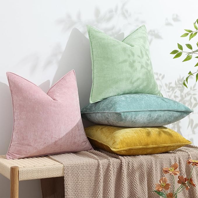 decorUhome Christmas Couch Throw Pillow Covers 22x22 Set of 2, Decorative Soft Euro Velvet Neutral Chenille Pillow Covers with Elegant Design for Sofa Bed Living Room Home Decor, Blush Pink