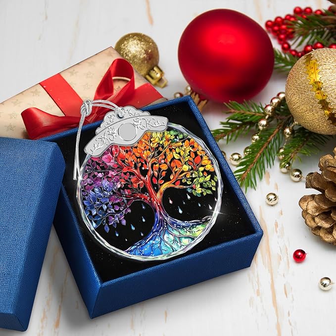 Christmas Ornaments - Tree of Life Stained Glass Ornament - Xmas Decor - Ornaments for Christmas Tree - Holiday Presents - Gift Exchange Ideas - Car Hanging Decoration - Wine Bottle Decor
