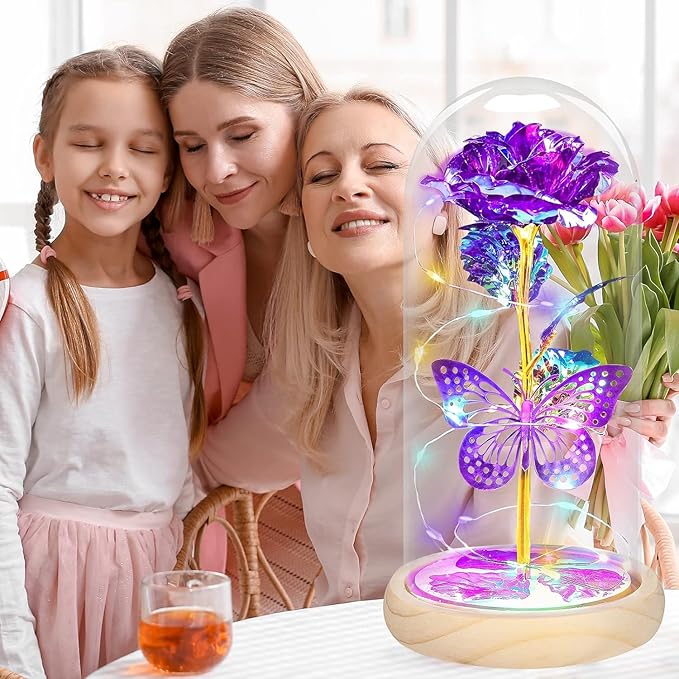 QUNPON Gifts for Women Christmas Rose Gifts Flowers for Women,Birthday Gifts for Women,Womens Gifts for Christmas,Purple Butterfly for Mom Grandma,Sister,Her,Wife,Valentines Day-LZ-Zi