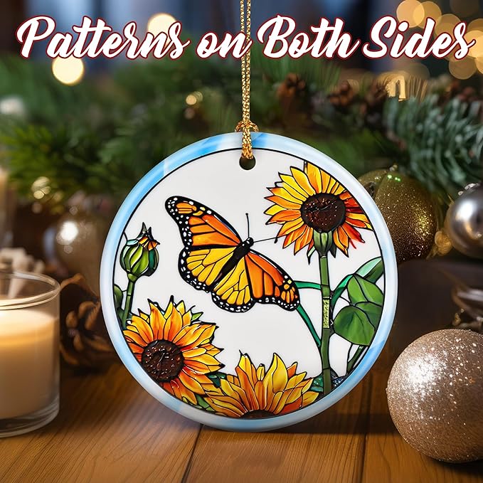 Christmas Ornaments, Dodosky 2.8in Ceramic Hanging Ornament, Xmas Decor, Christmas Tree Ornaments, Xmas Decorations for Tree, Holiday Ornament, Butterfly Lovers Gifts, Gifts for Women, Mom, Grandma