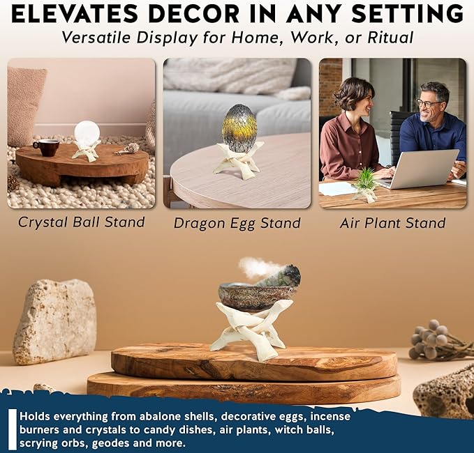 Alternative Imagination Wooden Tripod Display Stand - 4-Inch Hand Carved Holder Made from Mango Wood -Folding Natural Stand for Abalone Shell, Crystal Ball, Key Bowl,Trinket Dish, Incense,Decor & More
