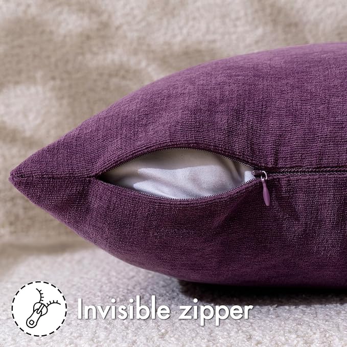 MIULEE Plum Purple Couch Pillow Covers 18x18 Inch, Set of 2 Soft Chenille Decorative Square Throw Pillow Covers Farmhouse for Sofa Living Room Bed