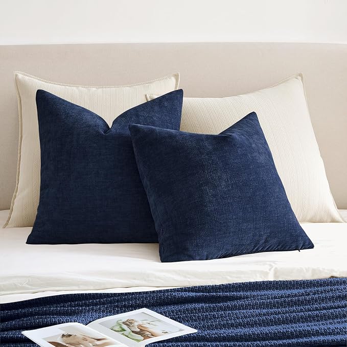 MIULEE Dusty Blue Couch Pillow Covers 18x18 Inch, Set of 2 Soft Chenille Decorative Square Throw Pillow Covers Farmhouse for Sofa Living Room Bed
