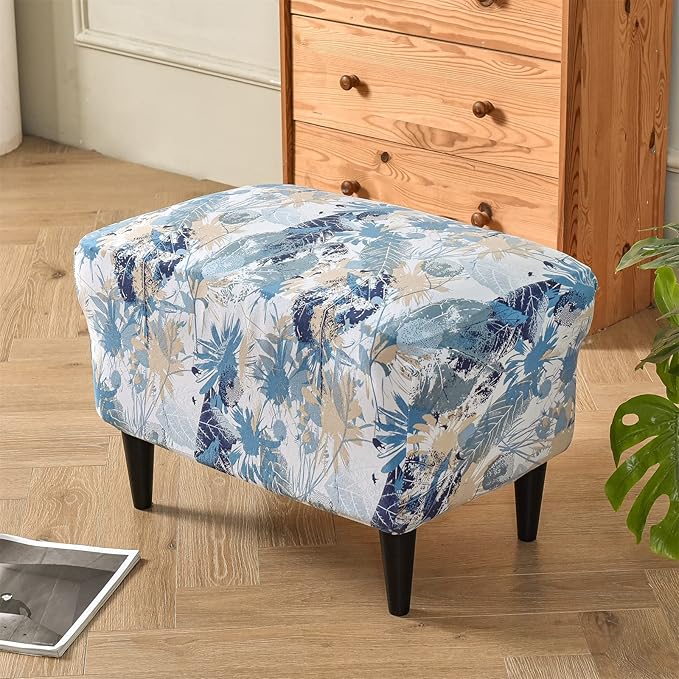 Eco-Ancheng Ottoman Cover Rectangular Storage Ottoman Slipcover Footrest Stool Covers with Nonslip Elastic Bottom