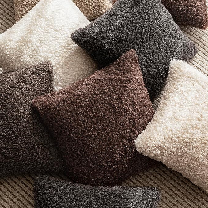 Foindtower 2 Pieces 16x16 Inch Red Brown, Faux Fur Throw Pillow Cover Accent Sherpa Furry Pillow Covers Fuzzy Soft Pillowcases Cozy Sheepskin Decorative Fleece Cushion Case for Bed Couch Living Room