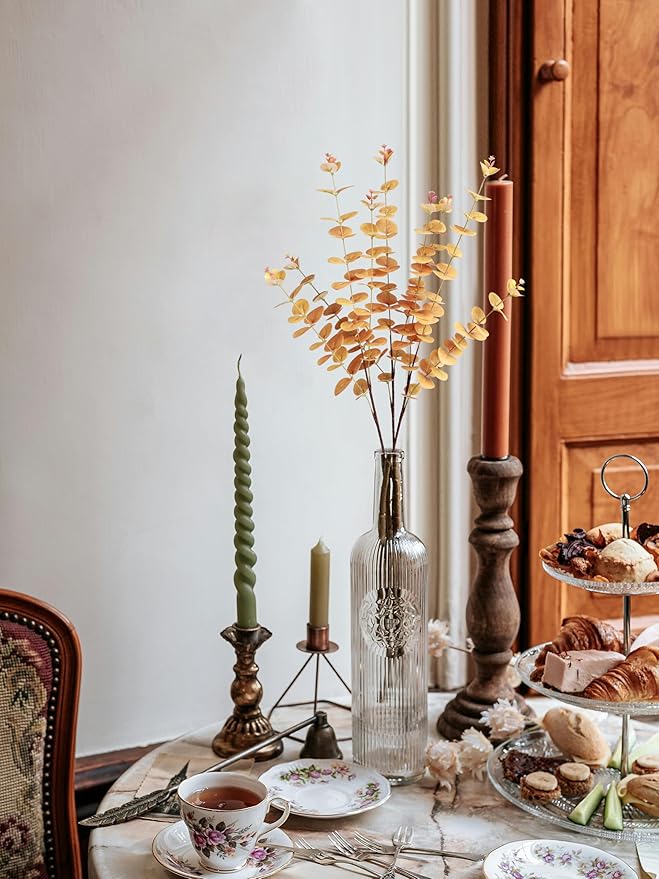 Forlaoers Fall 32" Tall Orange Artificial Eucalyptus Leaves Greenery Stems Fake Flowers Plants Branches for Vase Home Decor Indoor Arrangements Decoration