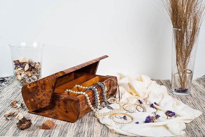 Hand Carved Wooden Multipurpose Keepsake Jewelry Decorative Art Box Storage Organizer (Large wood Box,Antique) (Square Extra-large Thuya Box)
