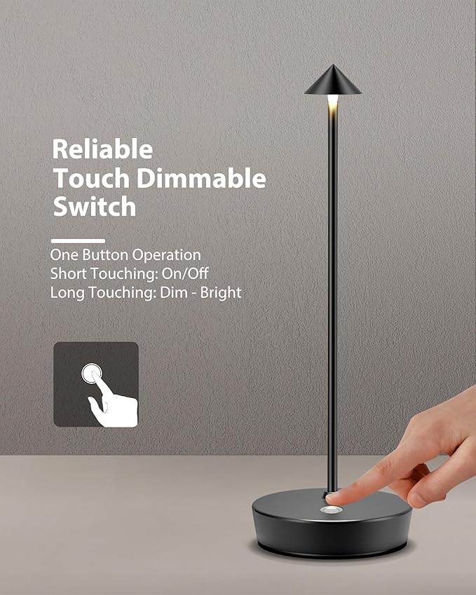 Cordless Table Lamps Rechargeable, 6000mAh Battery Operated LED Desk Lamp Outdoor Waterproof Portable Touch Dimmable Table Light for Patio Restaurant Dining Home Set of 2 Black
