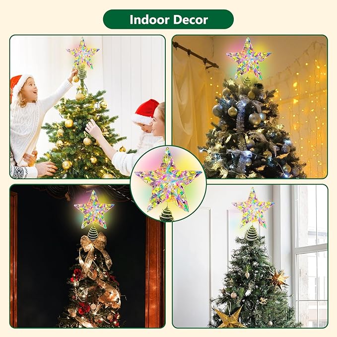 Christmas Tree Topper, LED Star Tree Topper with Remote Control, 8 Lighting Modes, Lighted Tree Topper for Christmas Home Party Decor