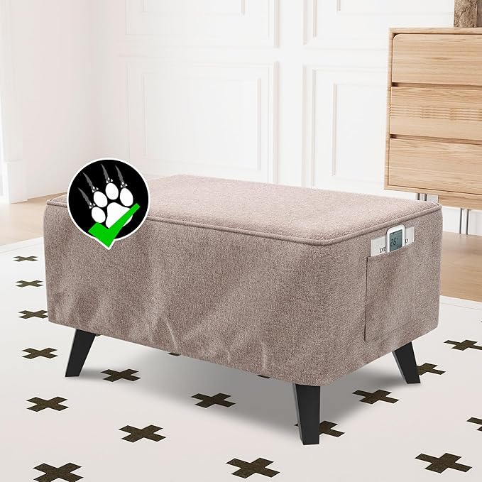 H.VERSAILTEX Ottoman Covers Slipcover Rectangle Fit Length 33"-34" Footrest Thick Durable Linen Look 1 Piece Folding Storage Covers Ottoman Slipcovers Footrest Covers Elastic Bottom - Heather Taupe