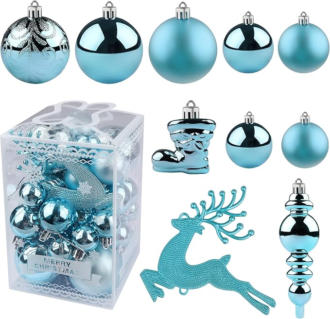 Kalolary Christmas Ball Ornaments 30PCS Xmas Hanging Balls Shatterproof Christmas Decorations Matte Shiny Christmas Tree Balls Assorted Christmas Decor for Wedding Party Festival Supplies (Blue)