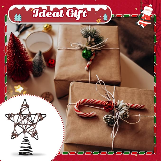 Lenwen Mini Christmas Star Tree Topper Wire Star Treetop Christmas Ornaments Decorative Metal Tree Topper for Home Office Xmas New Year Holiday Decoration(Golden)