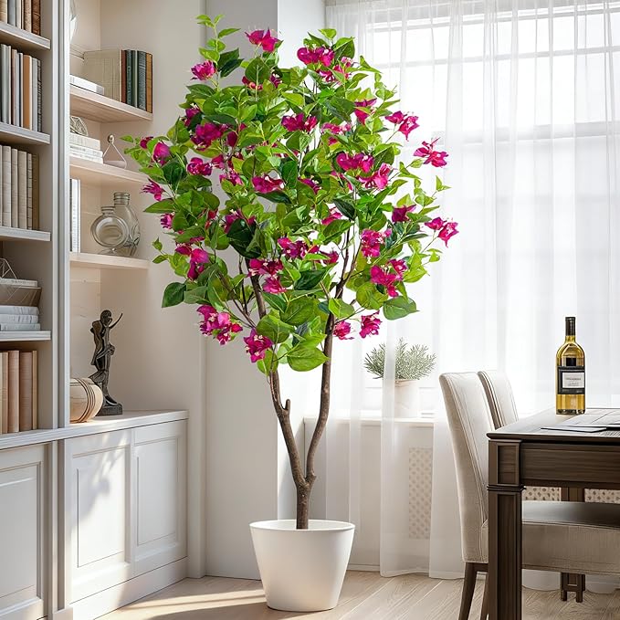 5FT Artificial Bougainvillea Tree Artificial Tree Tall Potted Fake Bougainvillea Trees for Outdoor Indoor Lifelike Potted Faux Plants with Wood Trunk and Flowers Office Wedding Home Decor