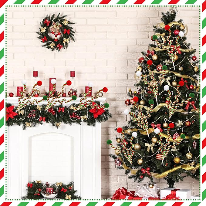 Norme 12 Pcs 13.8 Inch Christmas Tree Picks Christmas Tree Topper Decoration Red Green and White Artificial Curly Stem with Ball Pompom Ornament for Xmas Vase Filler Wreath Craft Supplies