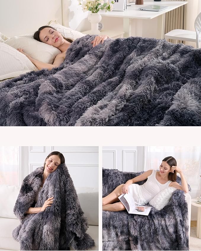 Super Soft Fluffy Fuzzy Faux Fur Sherpa Fleece Blanket Twin Size, Plush Thick Warm Blanket for Bed Couch, College Dorm Essentials Gifts for Girls Boys, Room Decor for Winter, 60" x 80"