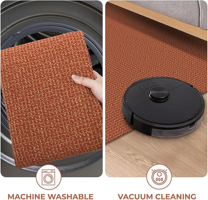 KOZYFLY Runners for Hallways 3x8 ft Washable Kitchen Runner Non Slip Rubber Backed Hall Runners Cotton Entryway Runner Rugs Floor Carpet for Indoor Backdoor Bedroom Kitchen, Orange/Tan