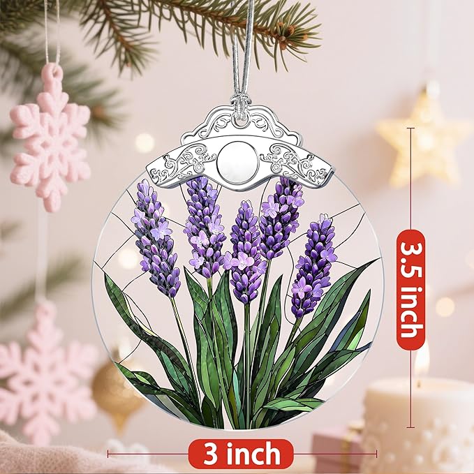 Christmas Ornaments: Stained Glass Ornament, Christmas Tree Ornament, Hanging Ornaments for Home Decor & Xmas Tree Decorations – Exquisite Holiday Decor, Gifts & Holiday Present - Lavender Flower