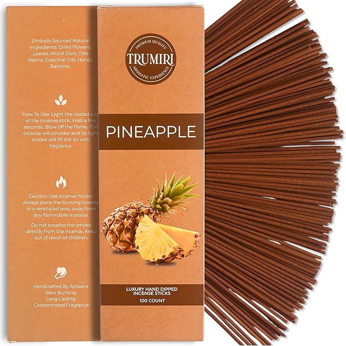 Pineapple Incense Sticks - Pack of 100 Insence-Sticks - Inciensos Aromaticos para La Casa - Natural Non Toxic Inscents - Scented Insense Incents Incence