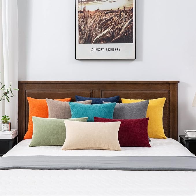 GAWAMAY Decorative Square Throw Pillow Covers Set of 2 for Sofa ,Super Soft Chenille Farmhouse Pillowcases for Living Room Bedroom Home Decoration Couch Cushion Cover Teal 50x50cm/20x20 Inch