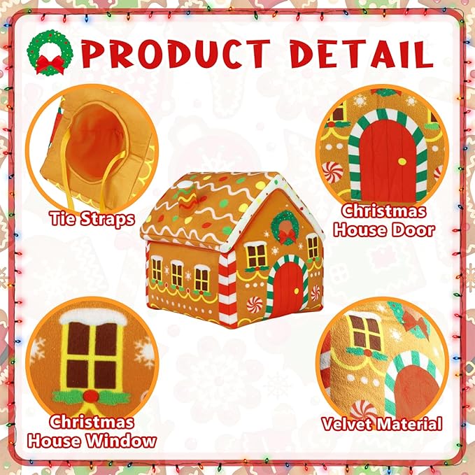 Gingerbread House Christmas Tree Topper, Plush Stuffed Velvet House Tree Top with Snowflake Accent Xmas Party Decoration for Home Kitchen, Gingerbread Theme Gift for Baking Lovers Holiday Decor