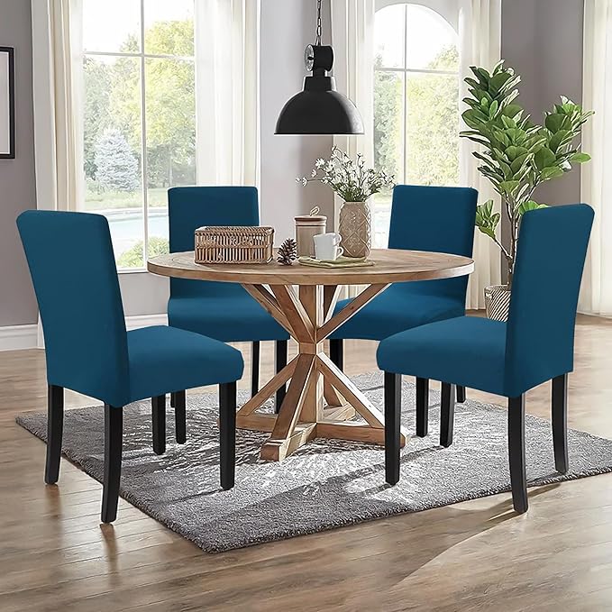 Sufdari Dining Chair Covers,Kitchen Chair Cover,Parsons Chair Slipcover,Spandex Chair Protectors for Dining Room Stretch Chairs Cover Set of 6 -Teal Blue