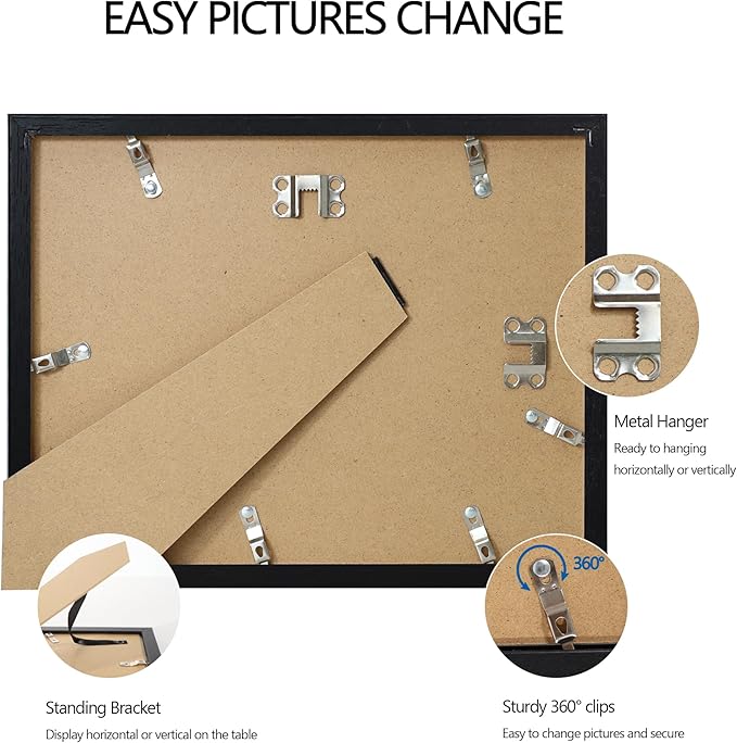 8.5x11 Diploma Frame with Tempered Glass, Multi Certificate 8.5 by 11 Photo Frame Bulk for Wall or Tabletop Display(Black, 3 Pack)